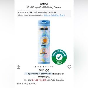 amika Curl Corps Defining Cream — Blue Cap with Pastel Floral Design